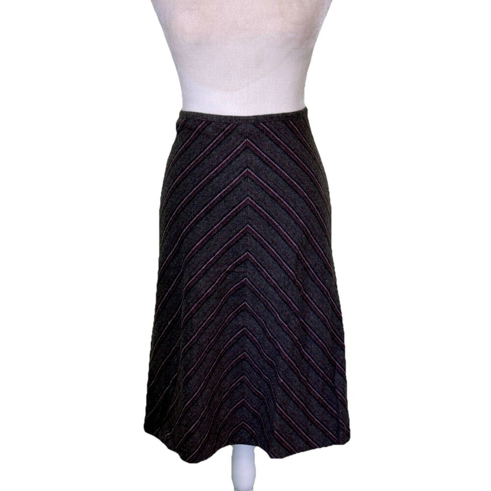 Women Gray Wool Chevron A-Line Skirt Knee Length Business Office Casual Size‎ 14